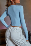Blue Fashion Casual Solid Basic O Neck Tops