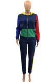 Deep Blue Work Daily Solid Patchwork Hooded Collar Long Sleeve Two Pieces