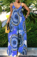 Blue Sexy Print Patchwork Spaghetti Strap Loose Jumpsuits