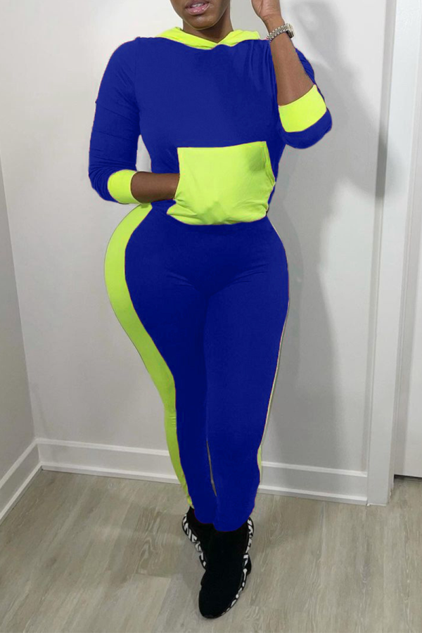 Blue Casual Solid Make Old Hooded Collar Long Sleeve Two Pieces