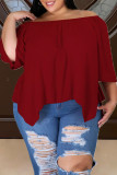 Black Casual Solid Patchwork Asymmetrical Off the Shoulder Plus Size Tops
