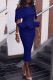 Blue Sexy Solid Flounce Off the Shoulder Pencil Skirt Dresses