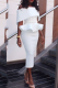 White Sexy Solid Flounce Off the Shoulder Pencil Skirt Dresses