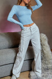 Blue Fashion Casual Solid Basic O Neck Tops