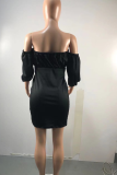 Black Sexy Solid Patchwork Strapless Pencil Skirt Dresses