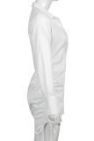 White Sexy Print Solid Split Joint Turndown Collar Shirt Dress Dresses