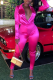 Pink Sexy Patchwork Turndown Collar Long Sleeve Two Pieces
