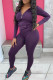 Dark Purple Casual Solid Patchwork Zipper Hooded Collar Long Sleeve Two Pieces