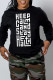 Black Casual Print Patchwork O Neck Tops