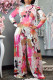 Pink Casual Print Patchwork Half A Turtleneck Long Sleeve Two Pieces