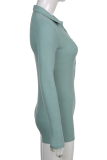 Blue Sexy Solid Patchwork Turndown Collar Skinny Rompers
