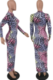 Pink Sexy Print Patchwork Half A Turtleneck Pencil Skirt Dresses