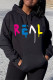 Black Fashion Casual Letter Print Basic Hooded Collar Tops