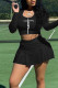 Black Casual Print Patchwork Fold O Neck Long Sleeve Two Pieces