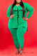 Green Casual Print Patchwork V Neck Plus Size Two Pieces