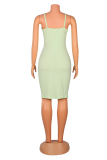 Khaki Sexy Solid Patchwork Off the Shoulder Pencil Skirt Dresses