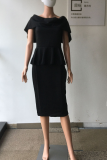 Pink Sexy Solid Flounce Off the Shoulder Pencil Skirt Dresses