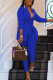 Blue Casual Solid Patchwork Turn-back Collar Long Sleeve Two Pieces
