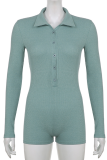 Blue Sexy Solid Patchwork Turndown Collar Skinny Rompers