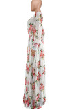 Pink Sweet Print Patchwork V Neck Long Sleeve Dresses
