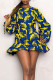 Yellow Fashion Print Patchwork Flounce O Neck Straight Rompers