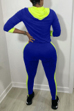 Blue Casual Solid Make Old Hooded Collar Long Sleeve Two Pieces