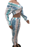 Multicolor Sexy Patchwork Tie-dye V Neck Long Sleeve Two Pieces