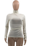 White Fashion Casual Solid Bandage Hollowed Out Turtleneck Tops