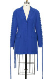 Blue Fashion Casual Solid Split Joint Frenulum Turn-back Collar Outerwear