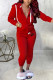 Red Fashion Casual Letter Embroidery Basic Zipper Collar Long Sleeve Two Pieces