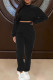 Black Casual Solid Patchwork Draw String Fold Half A Turtleneck Long Sleeve Two Pieces