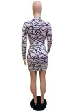 Light Pink Sexy Casual Print Basic O Neck Long Sleeve Dresses