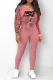 Pink Casual Print Make Old O Neck Long Sleeve Two Pieces