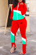 Red Fashion Casual Patchwork Slit Zipper Collar Long Sleeve Two Pieces