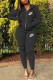 Black Fashion Casual Letter Embroidery Basic Zipper Collar Long Sleeve Two Pieces