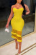 Yellow Fashion Sexy Solid Patchwork Backless Strapless Sleeveless Dress