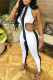 White Sexy Striped Print Hollowed Out Patchwork Frenulum Backless Halter Skinny Jumpsuits