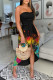 Black Fashion Sexy Print Backless Strapless Irregular Dress