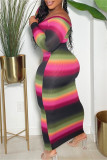 Red Fashion Casual Print Basic V Neck Long Sleeve Dresses pre-sale