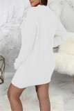 White Fashion Casual Solid Basic O Neck Long Sleeve Dresses