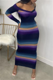 Red Fashion Casual Print Basic V Neck Long Sleeve Dresses pre-sale