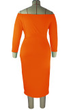 Orange Casual Solid Bandage Split Joint Off the Shoulder One Step Skirt Plus Size Dresses