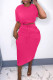 Rose Red Casual Solid Patchwork Slit O Neck Short Sleeve Two Pieces