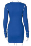 Blue Street Solid Patchwork V Neck Pencil Skirt Dresses