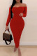 Red Sexy Solid Patchwork Fold Off the Shoulder One Step Skirt Dresses