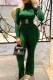 Green Fashion Casual Print Slit Turtleneck Long Sleeve Two Pieces