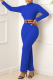 Blue Sexy Solid Hollowed Out Half A Turtleneck Long Sleeve Two Pieces