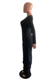 Black Fashion Sexy Solid Fold V Neck Long Sleeve Dresses