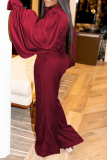 Red Casual Solid Patchwork Turndown Collar Straight Jumpsuits