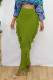 Green Casual Solid Tassel Patchwork Dresses